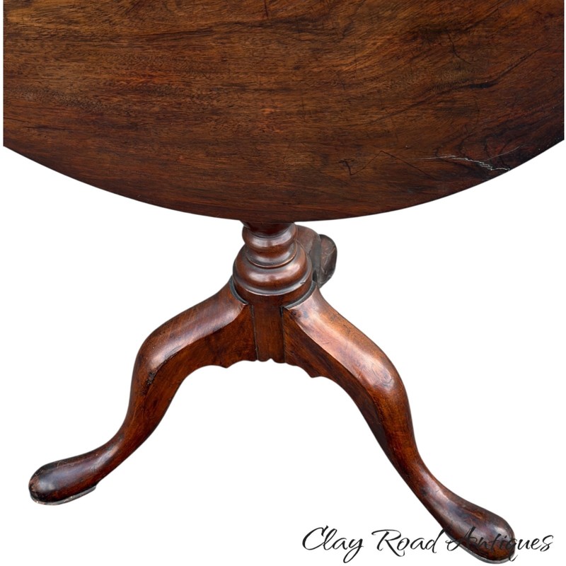 Antique walnut Queen Anne tea table 1760 18th birdcage tilt pad feet country gallery