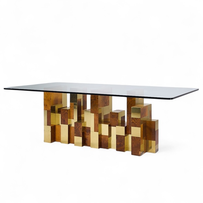 Paul Evans Mid Century Cityscape Burlwood and Brass Dining Table gallery