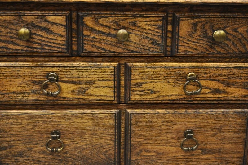 Vintage English Colonial Oak Wood Small Campaign Chest Nightstand Side Table gallery