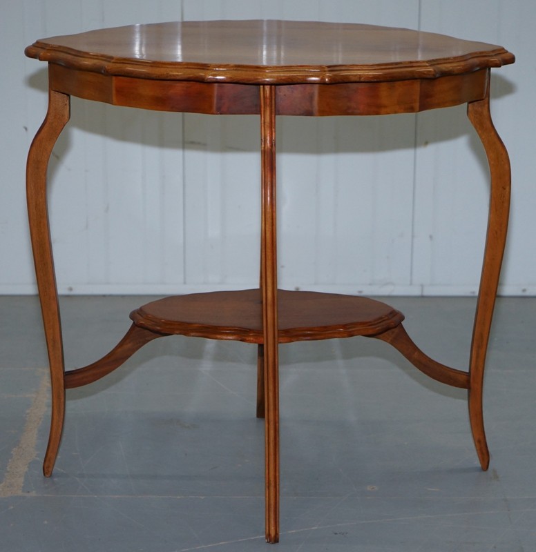 LOVELY DECORATIVE SATINWOOD OCCASIONAL CENTRE TABLE SCALLOPED EDGE ORNATE LEGS gallery