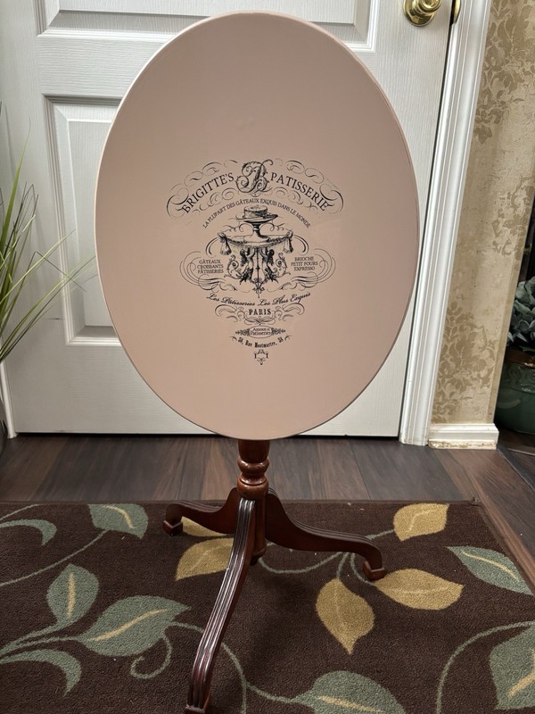 Bombay Company Brown Flip Down Table w/ Pink Chalk Paint Bakery Design Transfer