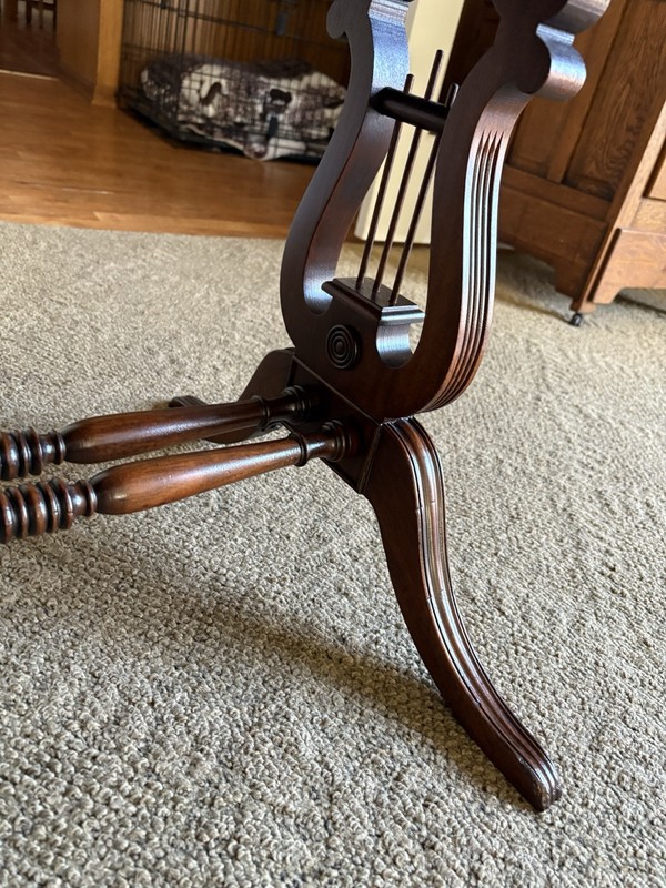 Antique English Regency Mahogany Wood Lyre Harp Base Coffee Table gallery