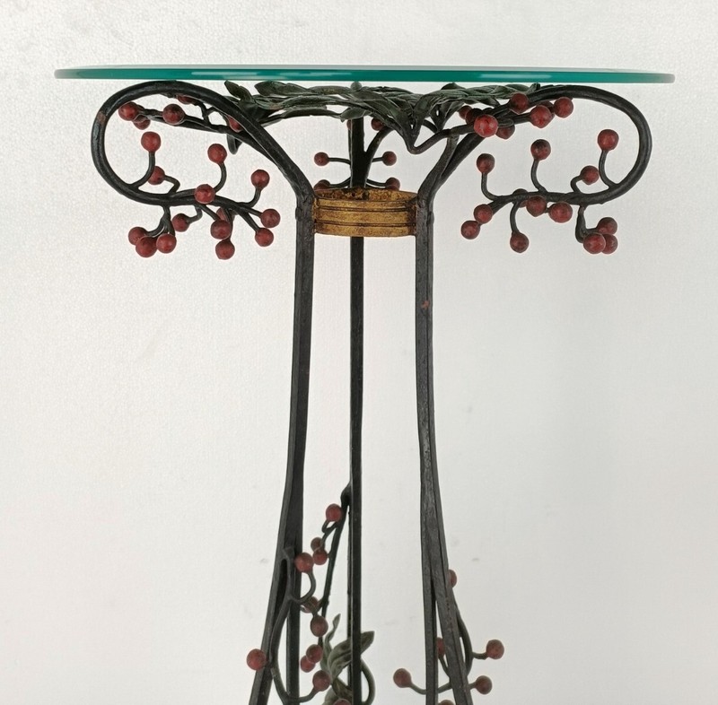 Wrough Iron Table Grapes Cast Iron Gorgeous Art Deco Side Table Pedestal Beveled gallery