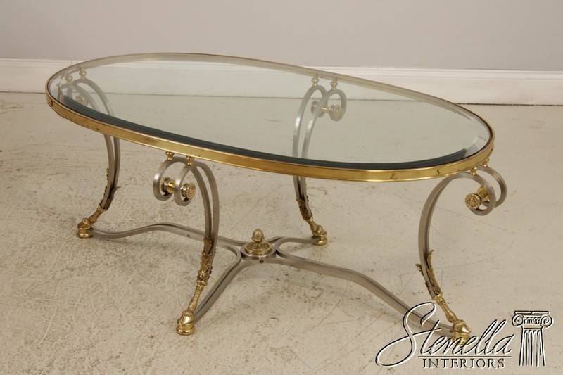 F71899: LABARGE Regency Brass & Steel Glass Top Coffee Table gallery
