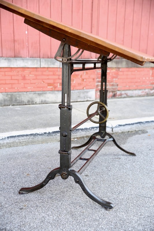 Antique Drafting Table Cast Iron industrial Easel Hand Crank H. Cole Columbus OH gallery