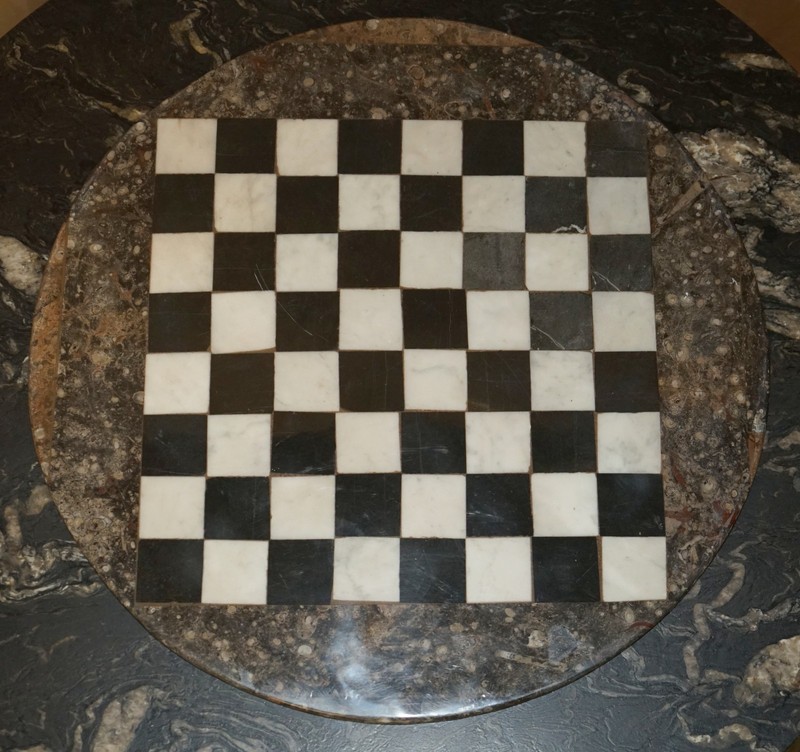 EXQUISITE ANTIQUE EXTRA LARGE FOSSIL TOP CHESSBOARD TABLE TOP IN MARBLE gallery