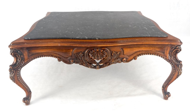 Fine Carved Regency Revival French Black Marble Top Square Coffee Table MINT! gallery