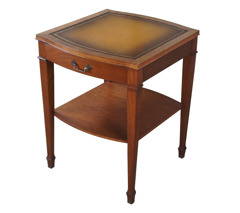 Mid Century Sheraton Style Mahogany Association Tooled Leather Top SideEnd Table