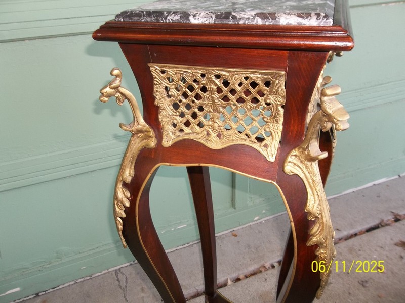 Rare Antique Vintage Mahogany Marble Top w/ Brass Griffon Renaissance Fern Stand gallery