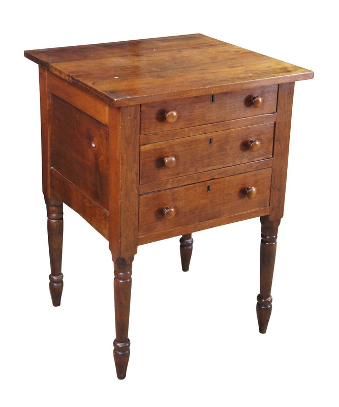 Antique Early American Cherry Three Drawer Silver Chest Side Table Stand 31"