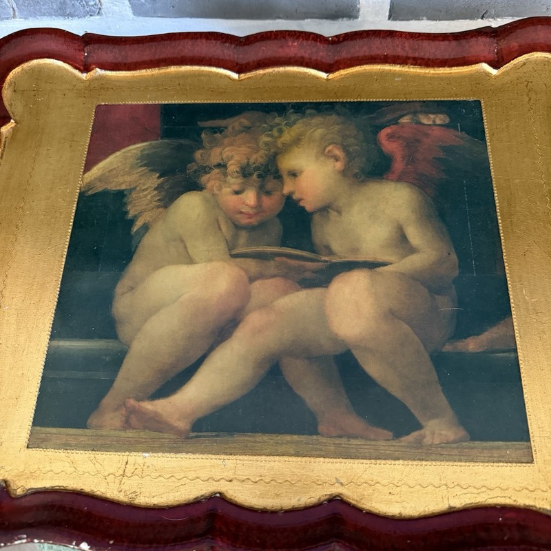 Vintage Italian Florentine Side Table Angels Red Gold Gilded Neiman Marcus Rare gallery