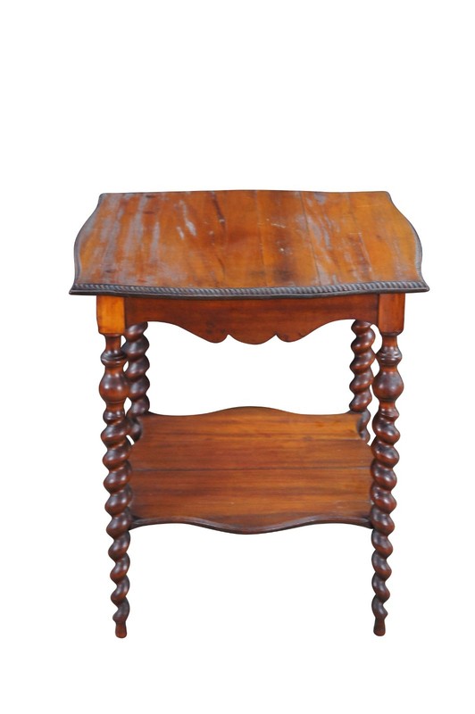 Antique Victorian Mahogany 2 Tier Serpentine Barley Twist Parlor Table gallery