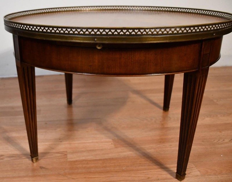 1930s French Louis XVI Style Walnut Coffee Accent Table Brass Gallery Railing gallery