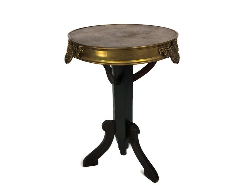 Beautiful Tripod Small Side Occasional Table Pedestal Wood brass trims vintage