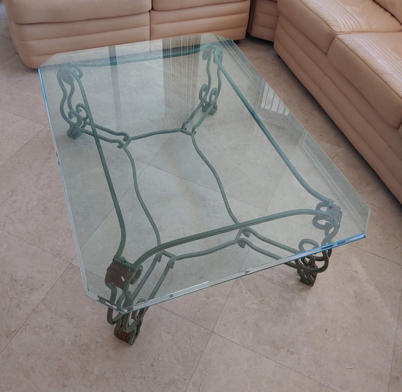 Vintage Hollywood Regency Glass Coffee Table – Maison Baguès Style – 50” x 36″