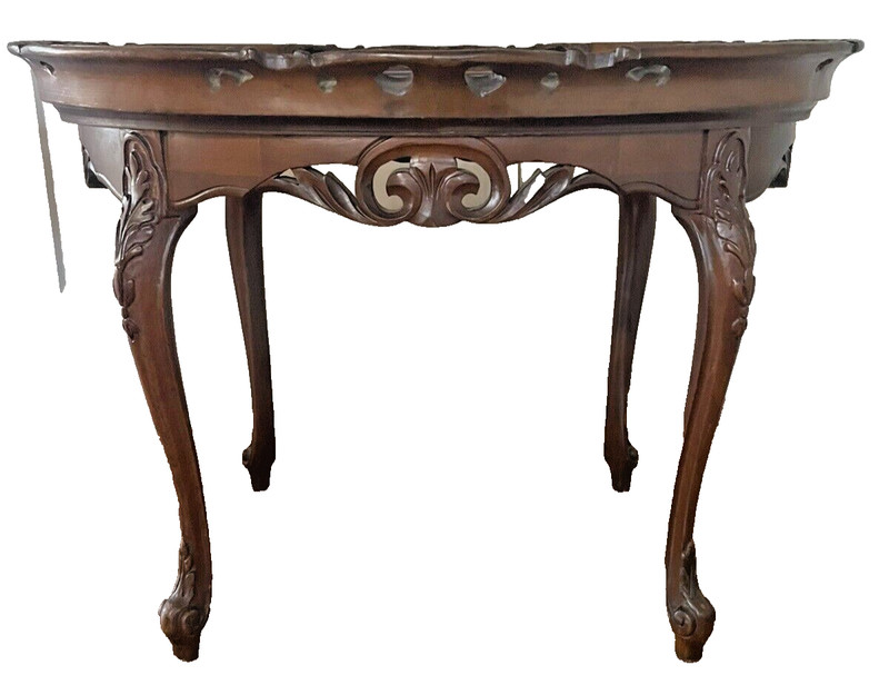 Early 1900s Hand Carved Oval Butlers Coffee Table Tea Table Glass Serving Tray gallery