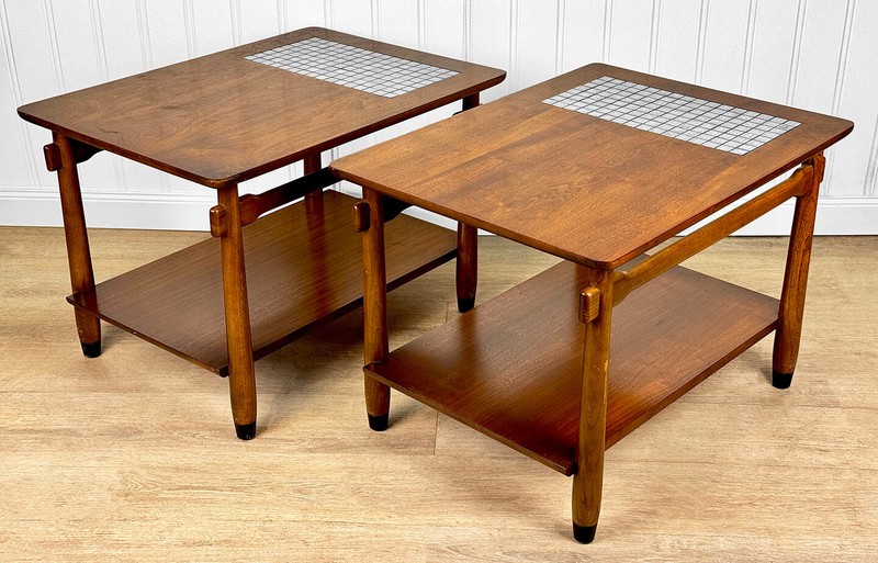 Mid-Century Lane Monte Carlo Walnut & Tile Inlay End Tables - A Pair gallery