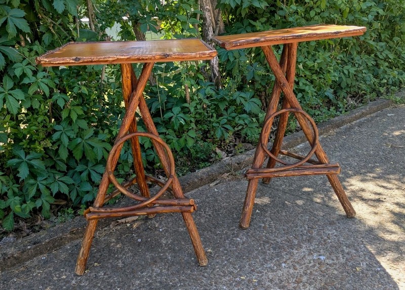 Antique Adirondack Twig Plant Stand/Tables – Set Of 2 – Early 20th Century