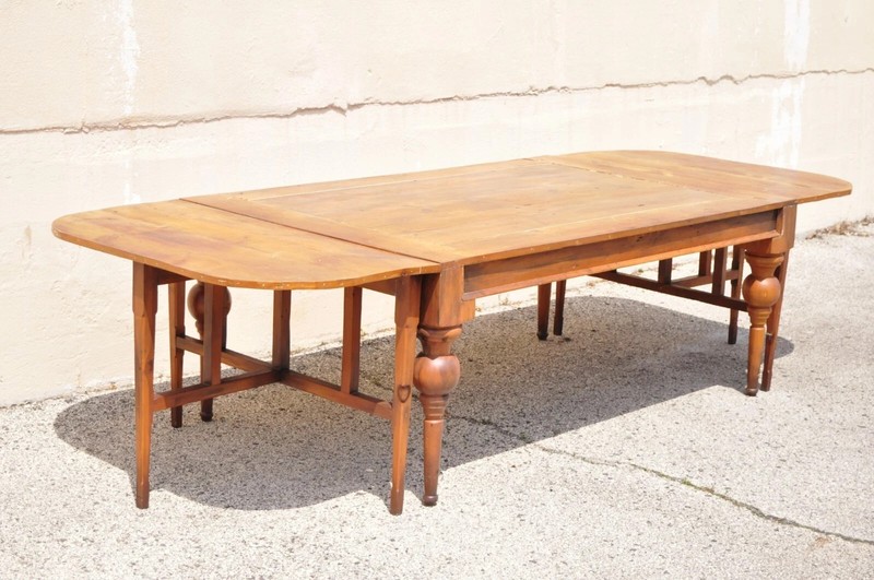 Antique French Country Farmhouse Extension Pine Wood Large Banquet Dining Table gallery