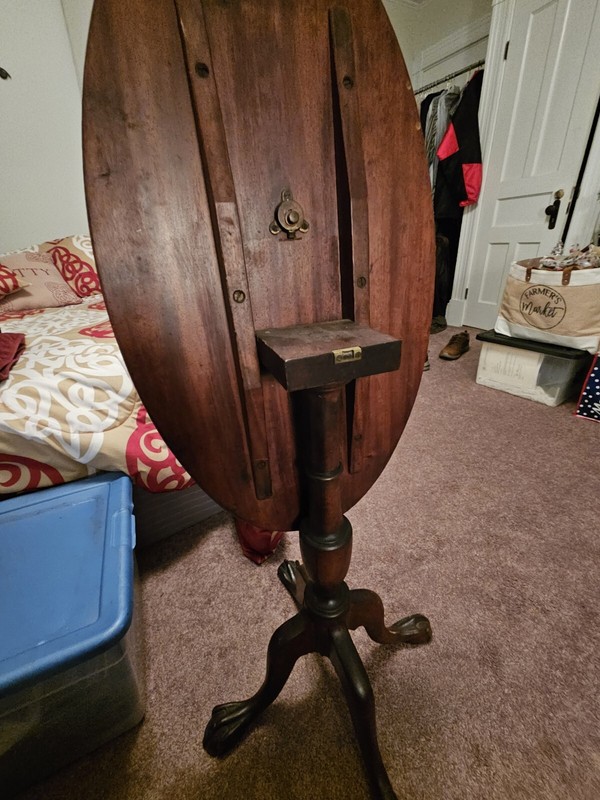 Antique. All original. Chippendale Style Mahogany Inlaid Oval Tilt Top Table gallery