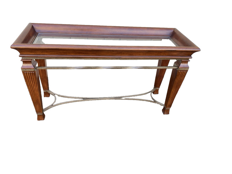 66537 Mahogany Console Library Table with Glass Insert gallery