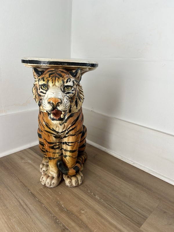 Hollywood Regency Italian Terracotta Tiger Garden Seat or Side Table Vintage