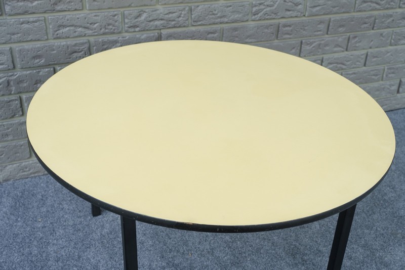 Mid Century Modern Round Yellow Formica Laminate Coffee Table - 30” gallery
