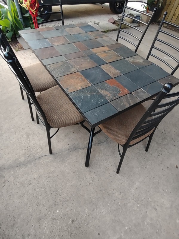 Vintage Stone Dinning Table 6 Chairs