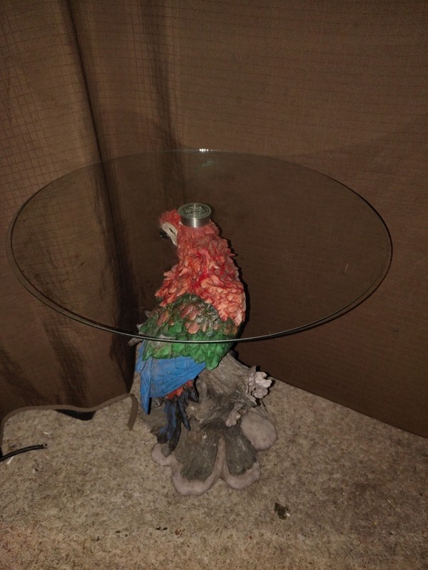 Vintage Hollywood Regency Tropical Macaw Parrot Round Glass Top Accent Table gallery