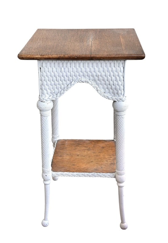 Antique Oak and Wicker Table Plant Stand gallery