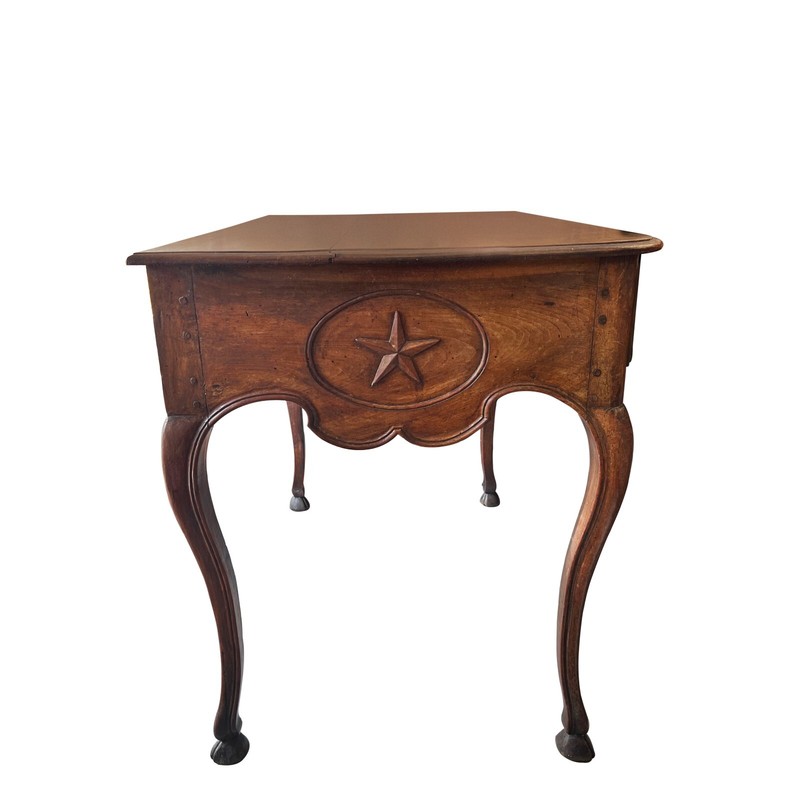 ANTIQUE FRENCH COUNTRY WALNUT ORIGINAL BRASS MOUNTED SIDE TABLE, CIRCA 1900 gallery