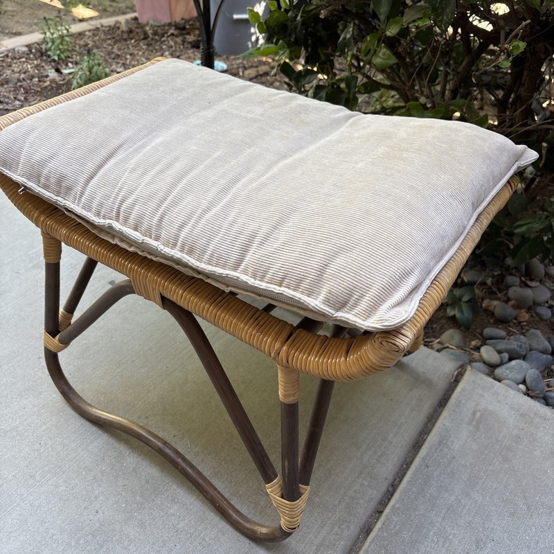 Vtg MCM Asian Boho Chic Wicker Rattan Curved Foot Stool 17”H 23”L 13”W gallery
