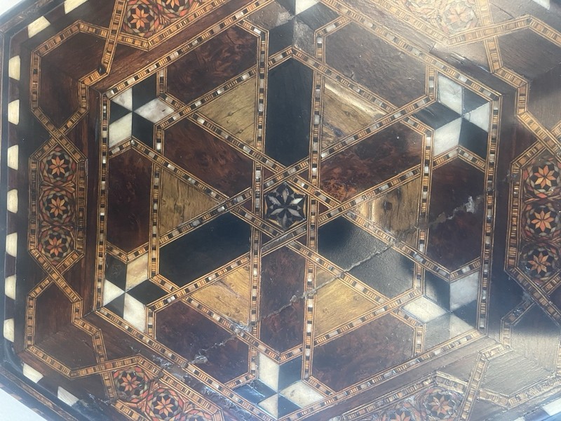 Vintage Inlaid Hexagon Table — Syrian / Moorish Style - 1940's gallery