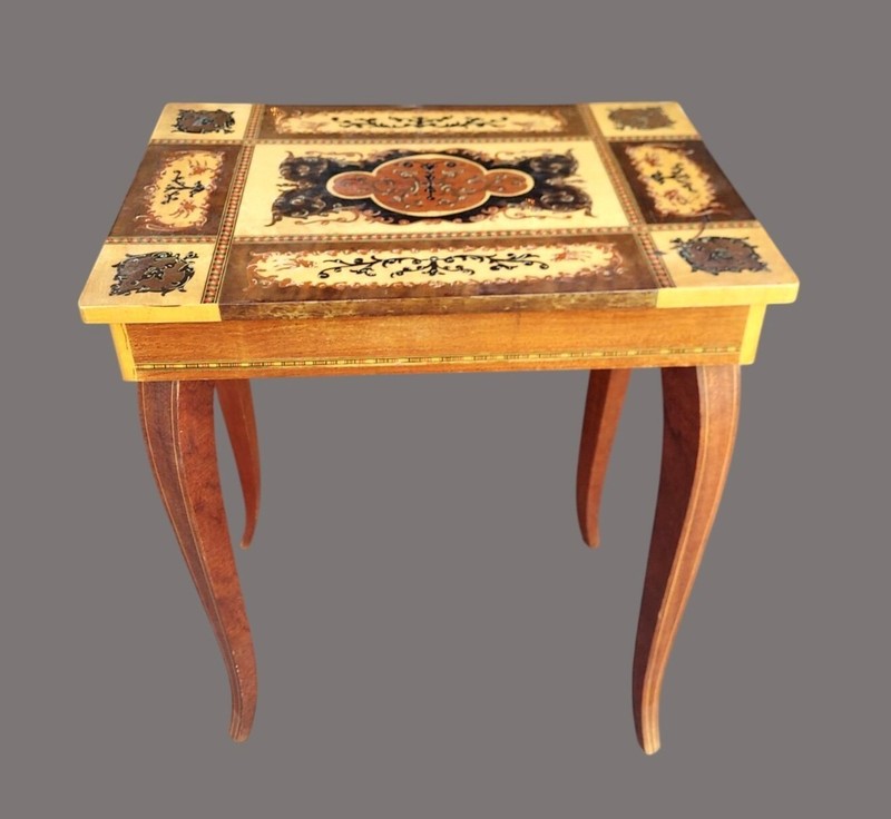 Vintage Italian Music Table Handmade Wooden With Inlay D20 U