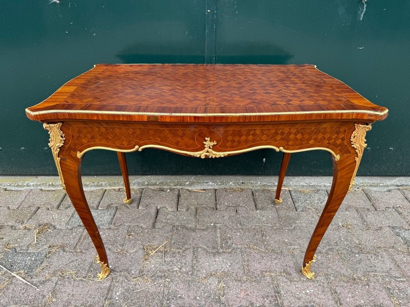Accent Center Table Antique French 1840s Mahogany Marquetry Bronze Gilt Decor! gallery