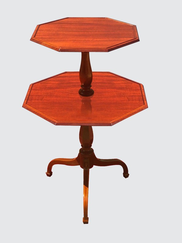 FEDERAL STYLE INLAID MAHOGANY TWO TIER OCTAGONAL SERVING TABLE – NATHAN MARGOLIS