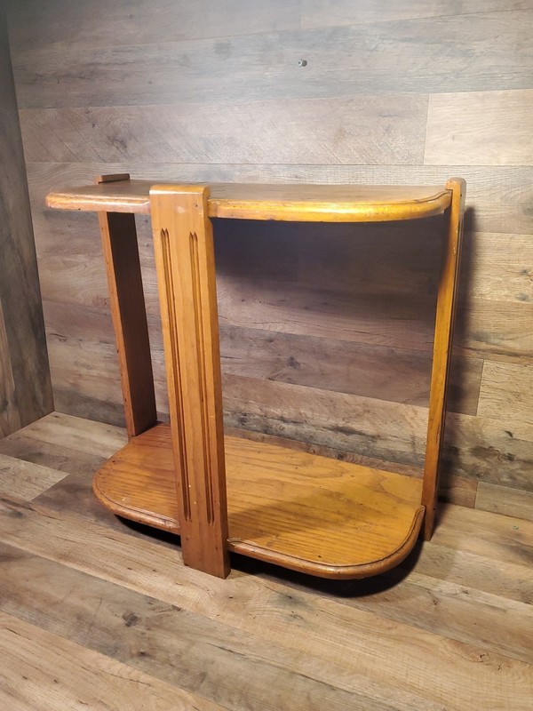 Vintage Mid Century Art Deco Open Bookcase Shelf Table Half Moon Curved gallery