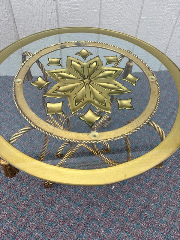 67703 ITALIAN MADE Mid-Century Brass and Glass Round Accent Table gallery