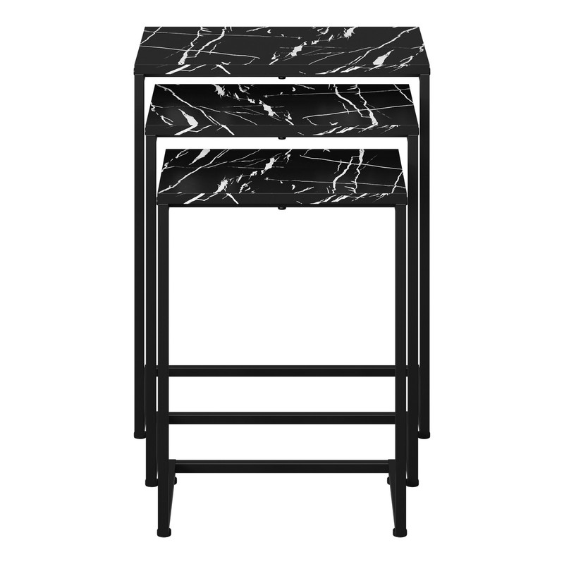 Stackable Set of 3 End Table Black C-shaped Coffee Nesting Table w/Metal Frame gallery