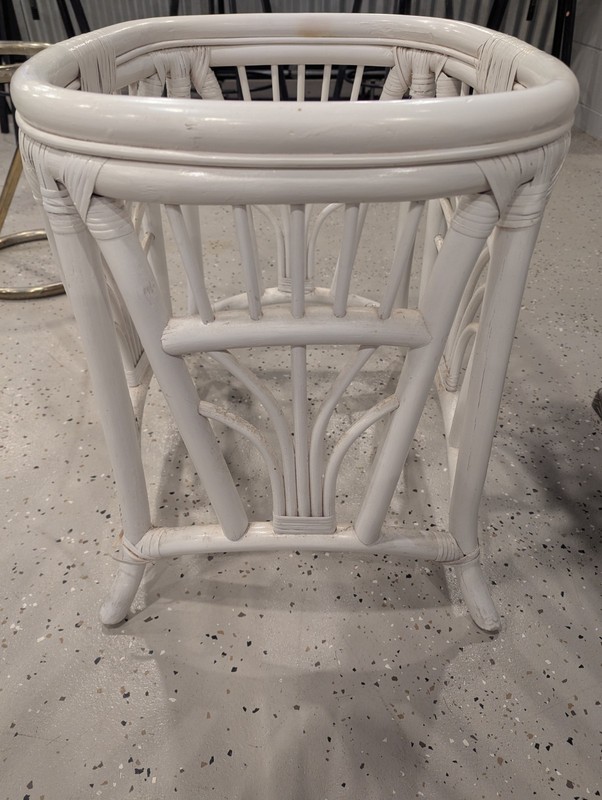 Vintage White Rattan Table Base Wicker Boho Coastal Needs Glass Top gallery