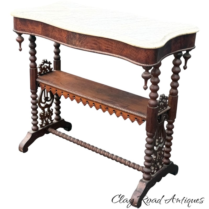 antique victorian gothic revival marble top table mahogany spool turned stand gallery