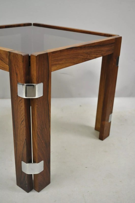 Interior Form Mid Century Danish Modern Rosewood & Glass Side Tables - 3 Pcs gallery