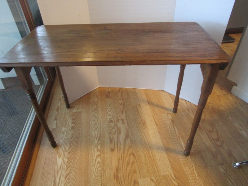 Antique American Wood Folding Working Sewing Accent Table w/ ruler 35.75”w 1900s