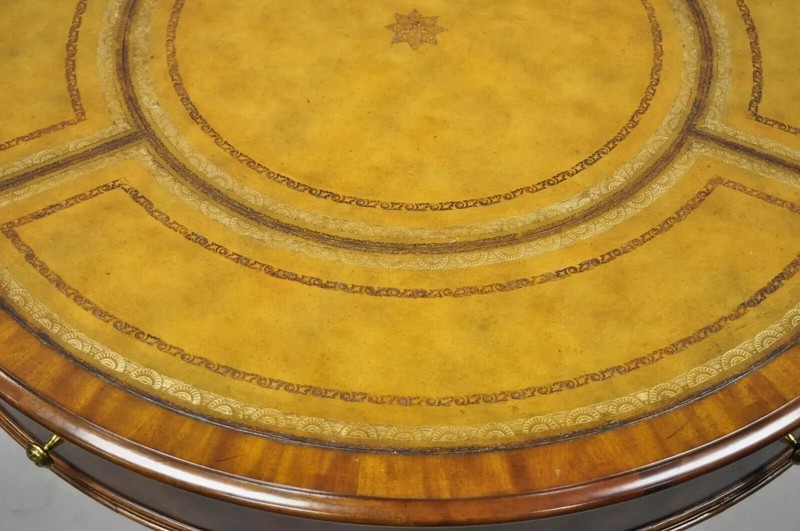 Maitland Smith French Empire Regency Leather Top Brass Feet Center Drum Table gallery