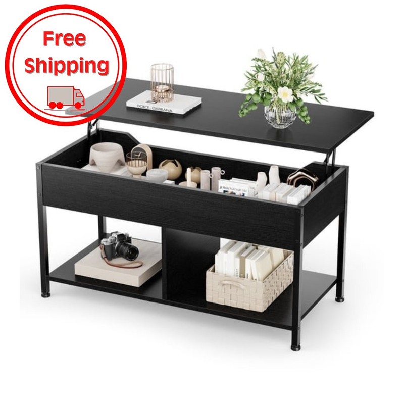 Gianna Lift Top Coffee Table 39″ Storage Hidden Compartment Farmhouse Black