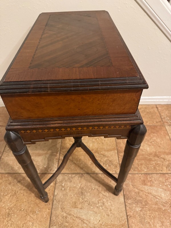 Rectangular antique unique Mersman walnut occasional table set of 3 circa 1928.
