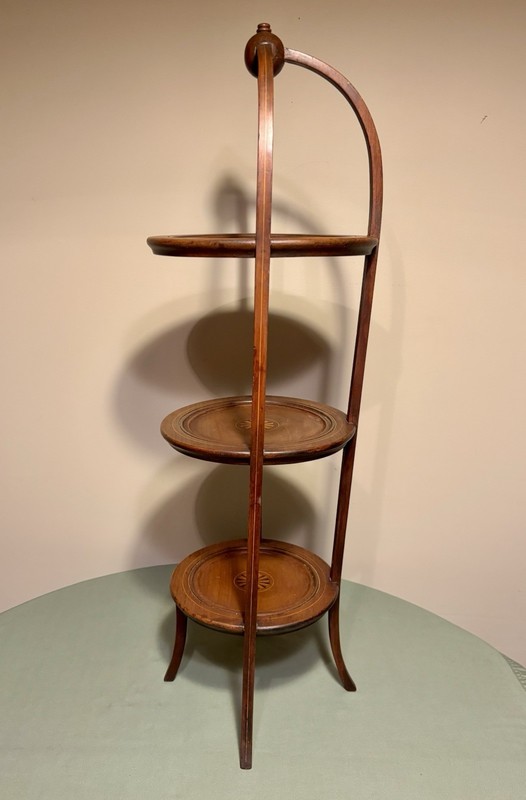 Antique Mahogany With Inlay And Marquetry 3 Tier Pie Or Cake Stand gallery