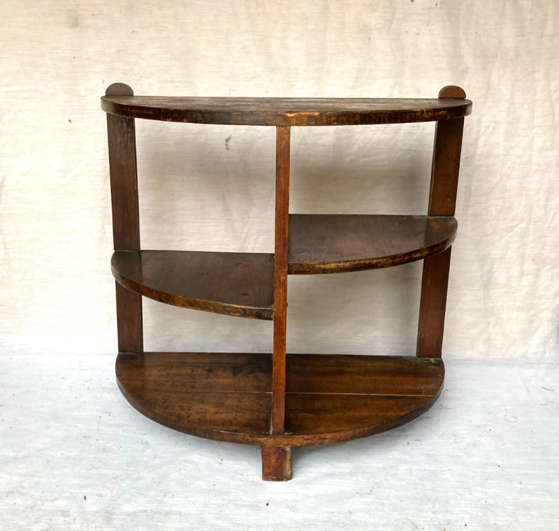 Antique Mahogany Finish Wood Tired Half Moon Table Display Plant Stand Vintage