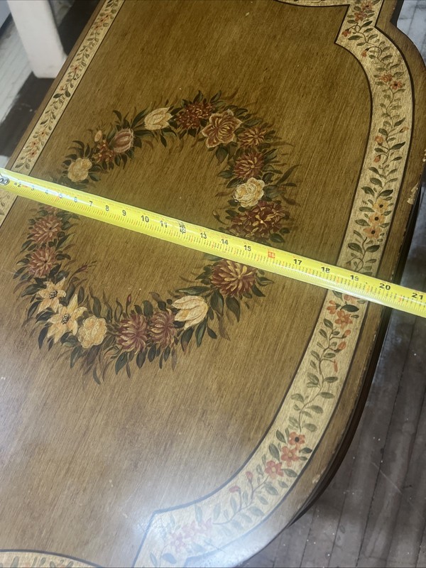 Vintage CHELSEA HOUSE Floral Wreath Painted Wood Demi Lune Console Side Table gallery