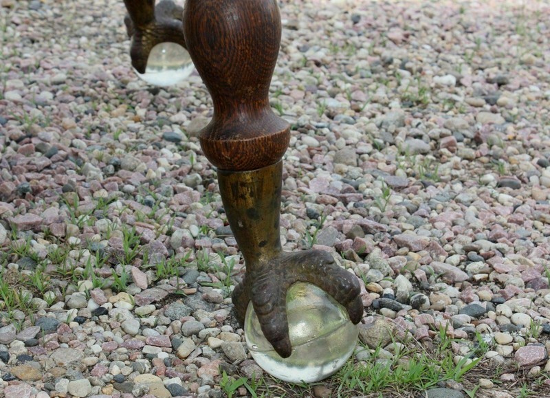 Carved Quartersawn Oak Parlor Lamp Table HUGE Glass Ball Eagle Clawfoot Antique gallery